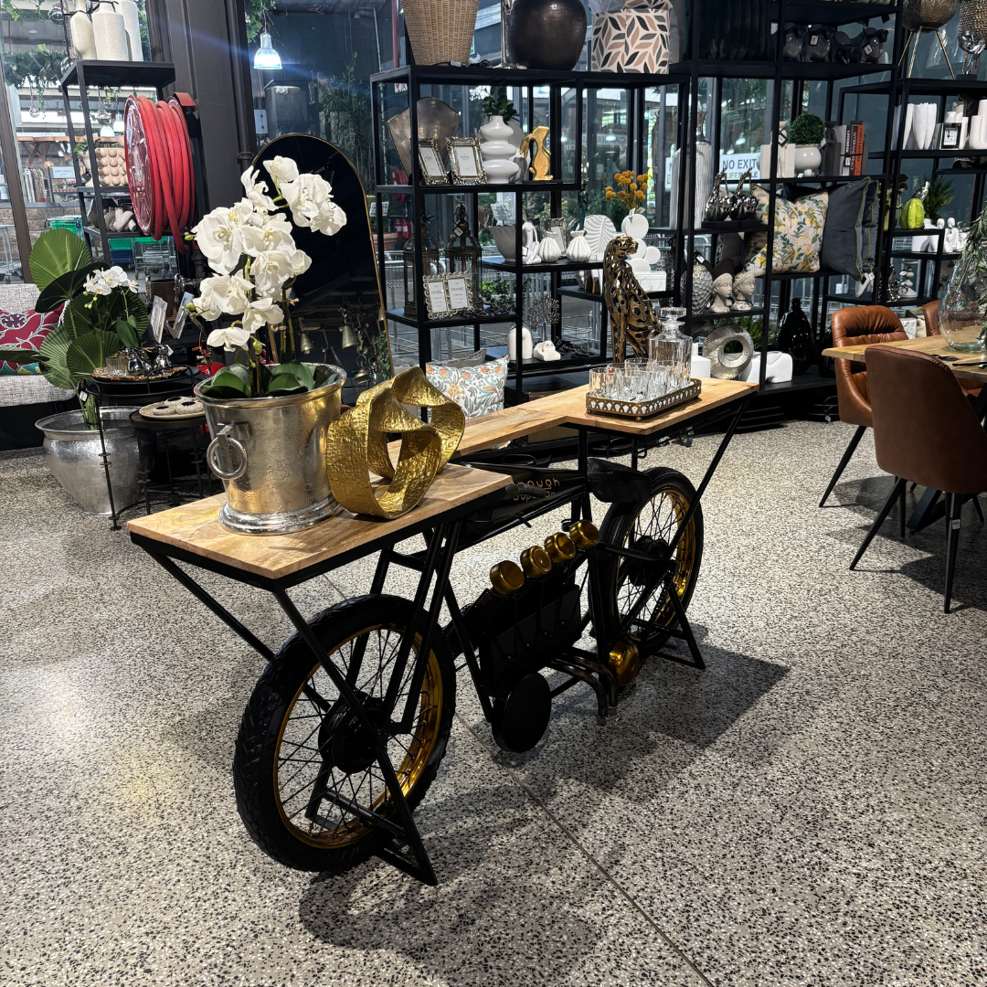 MOTORCYCLE BAR WITH SOLID WOOD TOPS