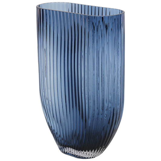 FLUTED BLUE OVAL VASE 30CM
