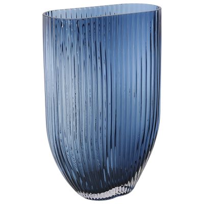 FLUTED BLUE OVAL VASE 30CM