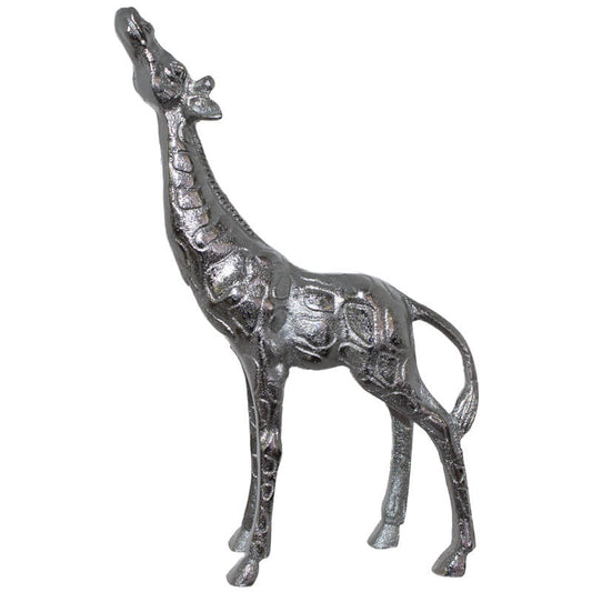 SILVER GIRAFFE LOOKING UP 28CM