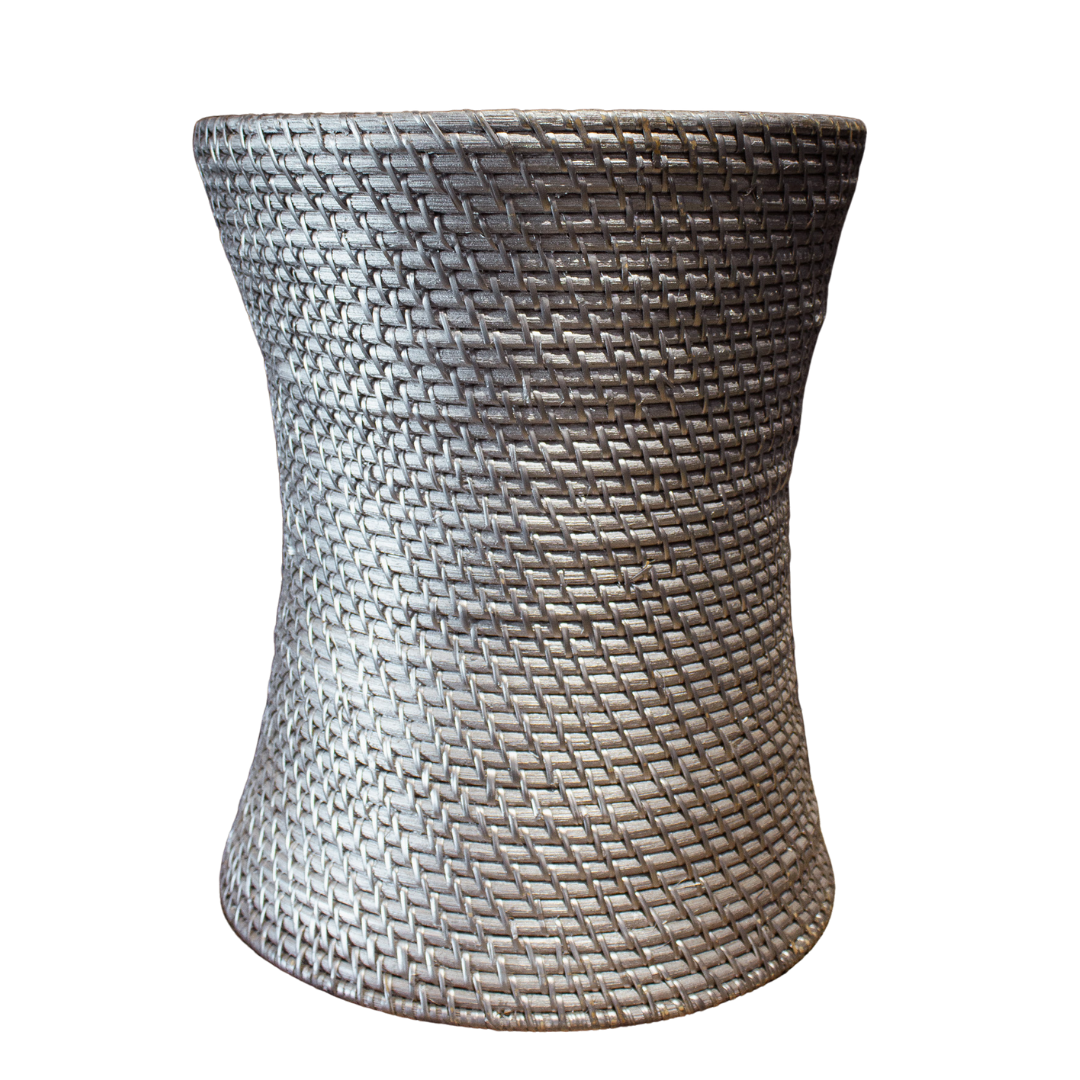 D RATTAN STOOL HOURGLASS SILVER