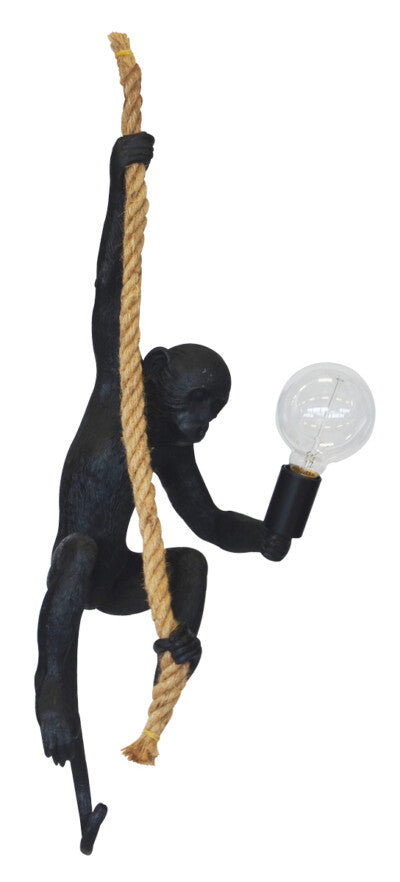 RESIN MONKEY ON ROPE BLACK