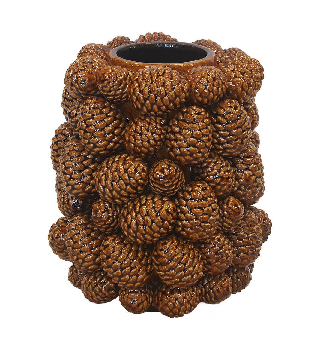 CERAMIC PINE VASE BROWN TALL