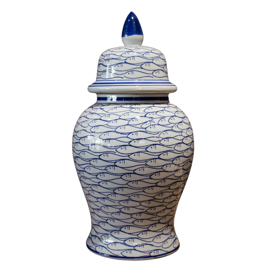 LARGE BLUE FISH GINGER JAR