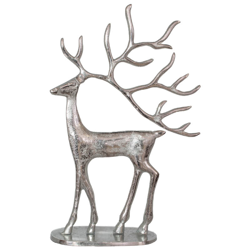 DEER SCULPTURE LRG 26X39CM SILVER