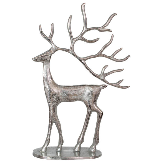 DEER SCULPTURE LRG 26X39CM SILVER
