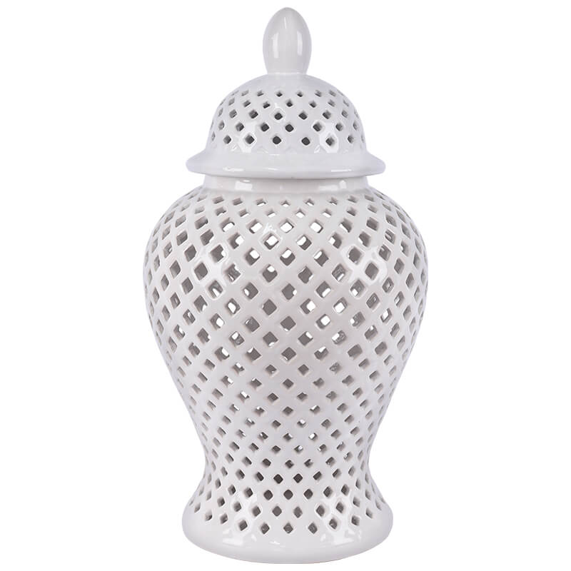 WHITE PIERCED GINGER JAR/LID 48CM