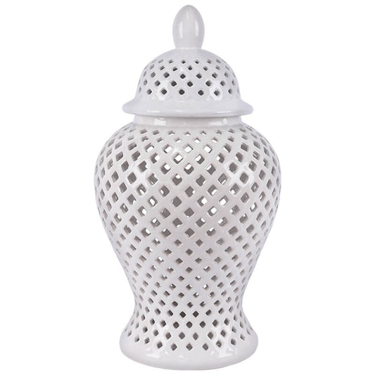 WHITE PIERCED GINGER JAR/LID 48CM
