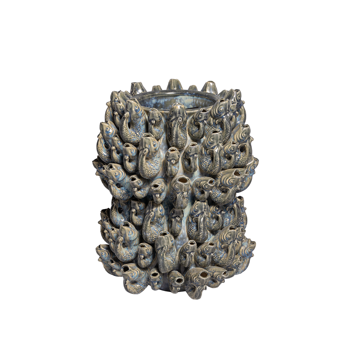 CERAMIC FISH VASE KOI LARGE BLUE