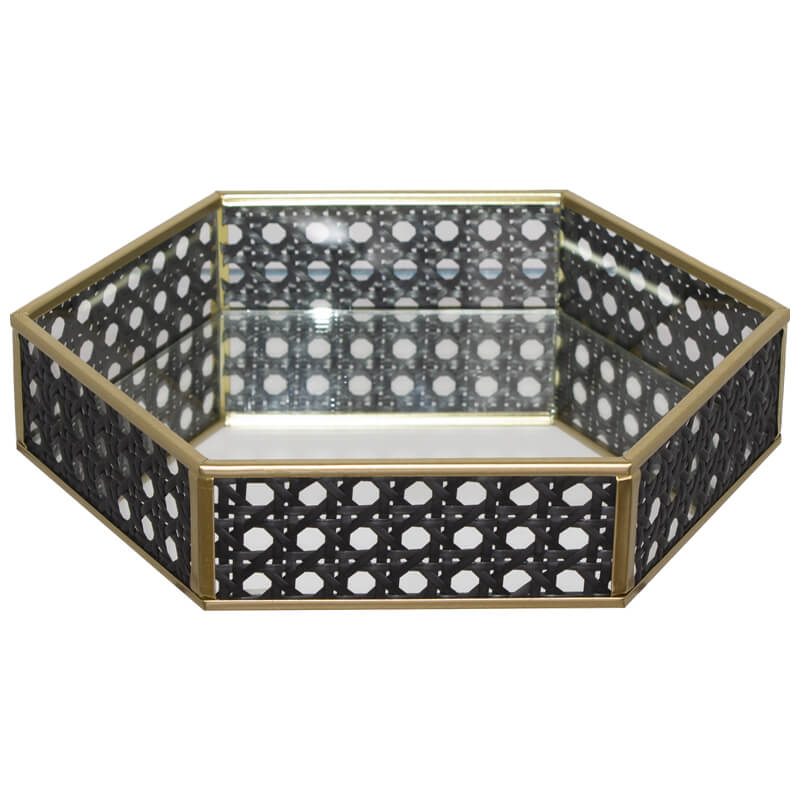 BLACK/GOLD HEXAGON TRAY 23X20X5CM