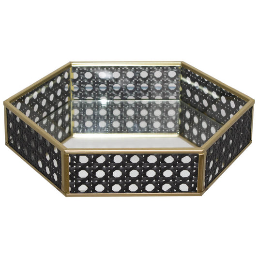 BLACK/GOLD HEXAGON TRAY 23X20X5CM