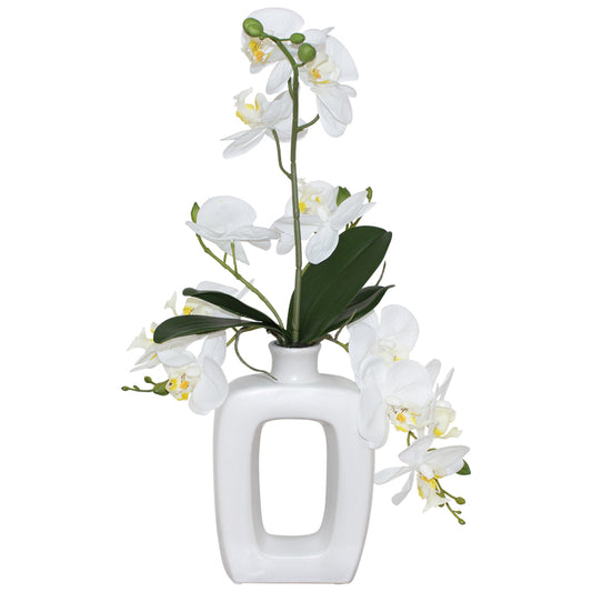 WHITE ORCHID IN WHITE VASE 50CM