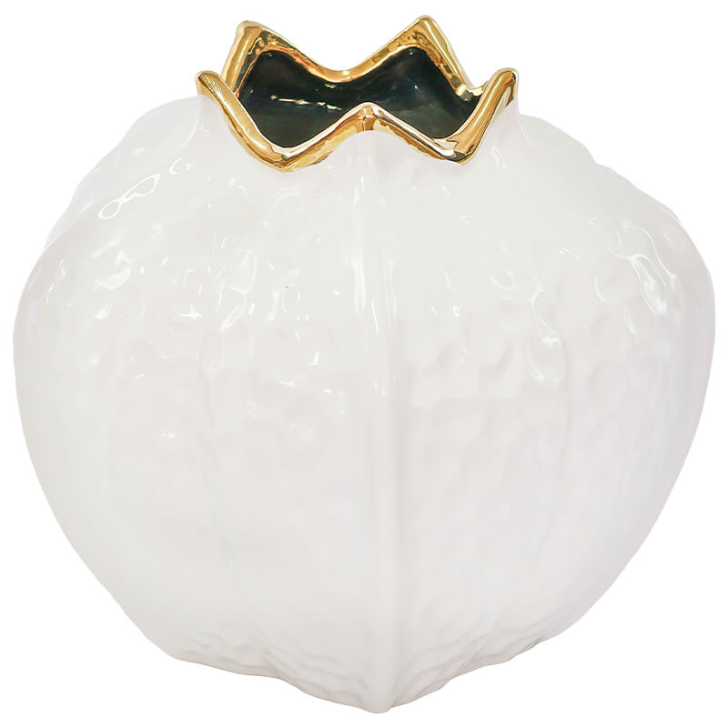GOLD/WHITE POMEGRANATE VASE 18CM