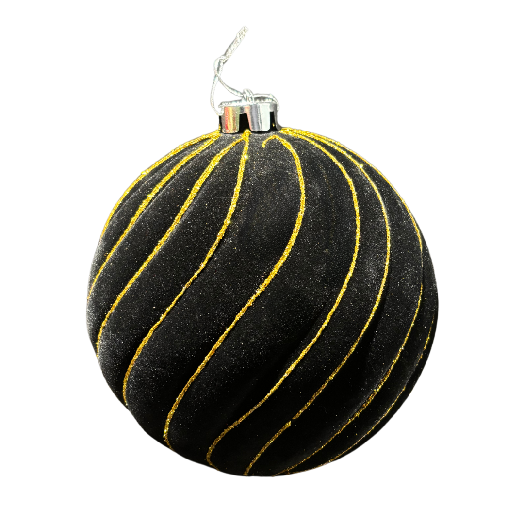 BLACK/GOLD XMAS BAUBLE 15CM