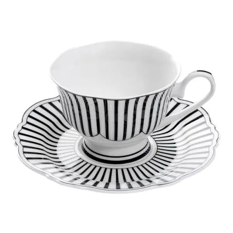 JC IVORY NOIR CUP & SAUCER S/4