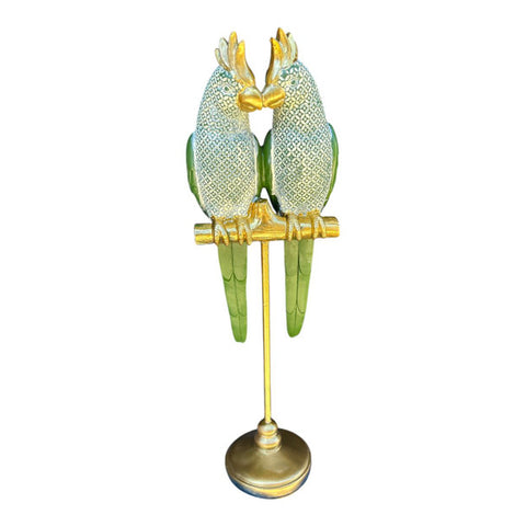 PAIR GREEN ,GOLD AND WHITE PARROTS
