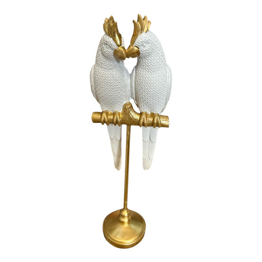 PAIR WHITE AND GOLD PARROTS