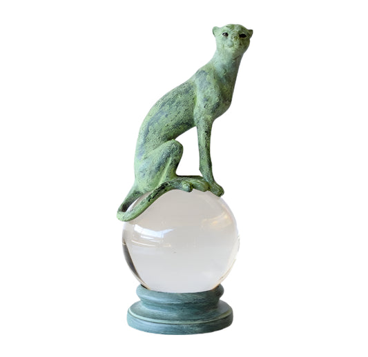 GREEN LEOPARD ON CRYSTAL BALL