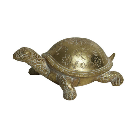 SMALL GOLD TORTOISE FLORAL ETCHED DESIGN