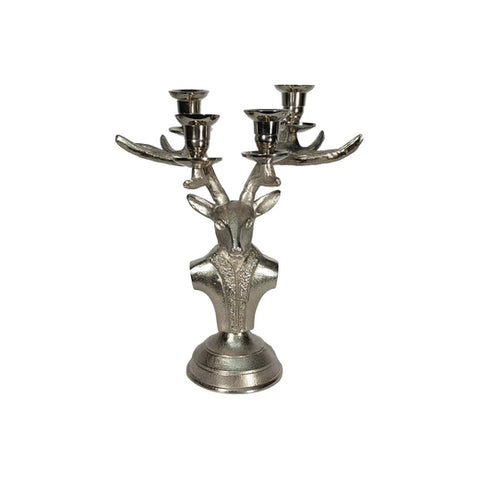 NICKEL DEER BUST CANDLE HOLDER 30X20X36CM