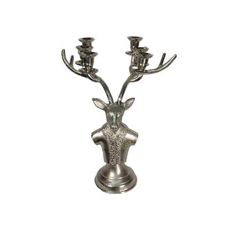 NICKEL DEER BUST CANDLE HOLDER 36X30X42CM