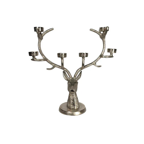NICKEL DEER BUST CANDLE HOLDER 41X44CM