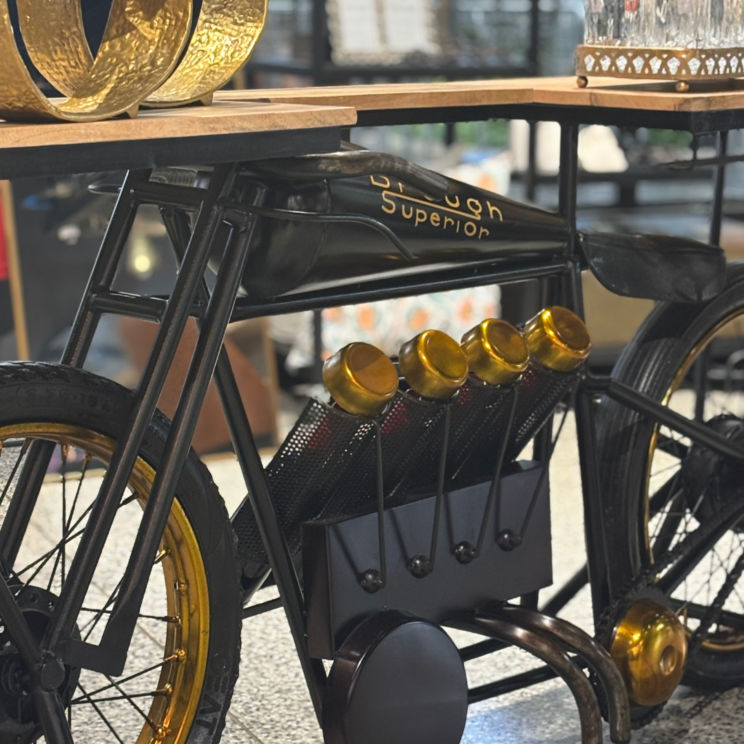 MOTORCYCLE BAR WITH SOLID WOOD TOPS