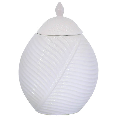 WHITE LEAF JAR/LID 38CM