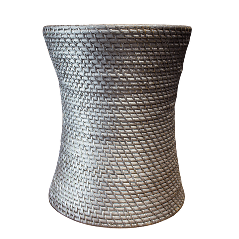 D RATTAN STOOL HOURGLASS SILVER