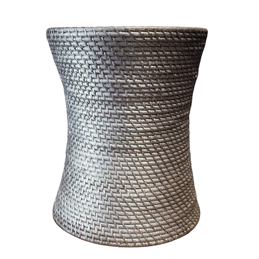 D RATTAN STOOL HOURGLASS SILVER