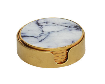 GLASS COASTER MARBLE WHITE S/6