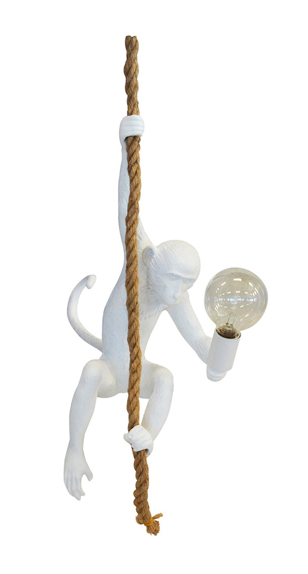 RESIN MONKEY ON ROPE WHITE