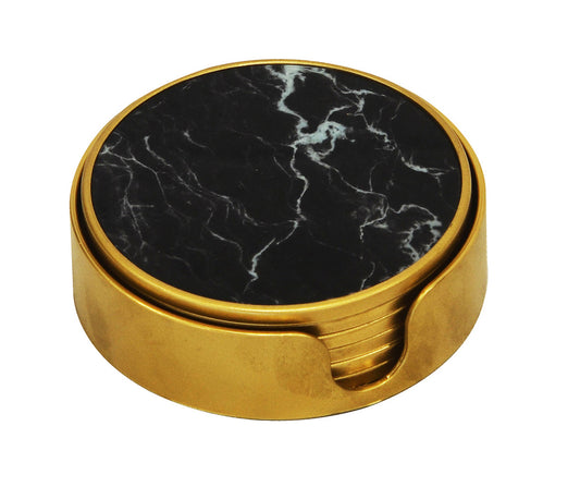 GLASS COASTER MARBLE BLACK S/6