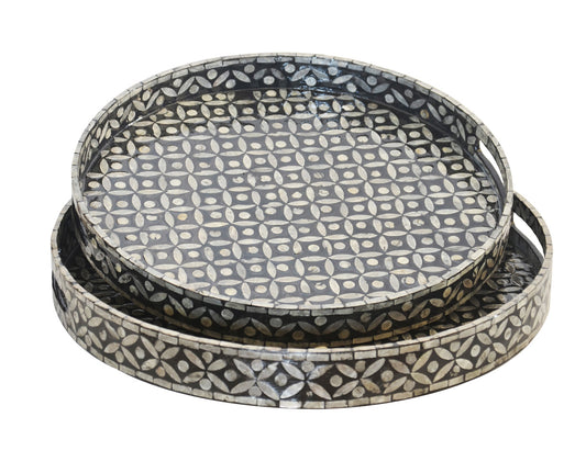 MOP TRAY CAPIZ ROUND PETAL BLACK LARGE