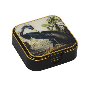GLASS COASTER SQUARE HERON S/6