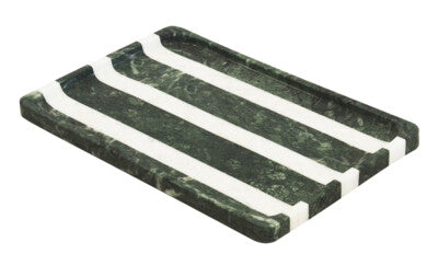 M MARBLE TRAY RECTANGLE GREEN & WHITE STRIPE