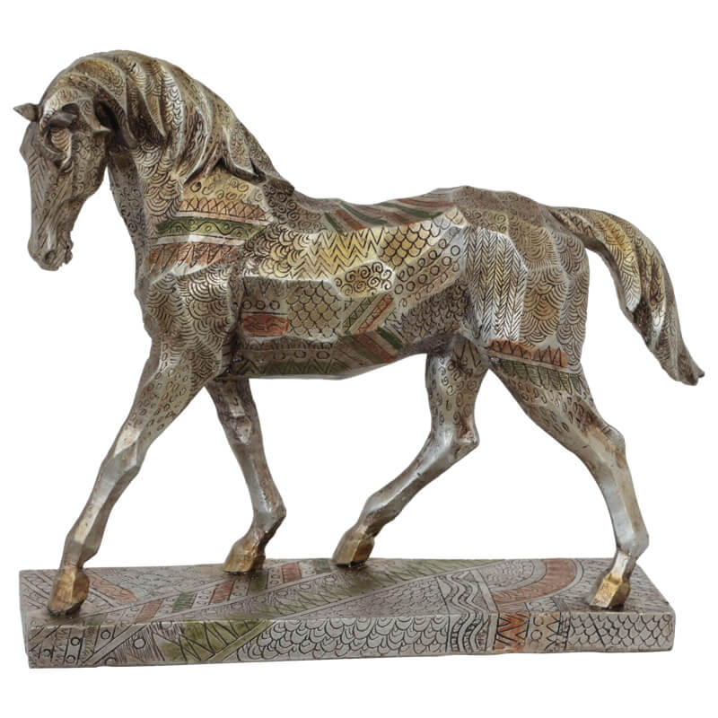 SILVER/ GOLD GEO HORSE 30X26CM