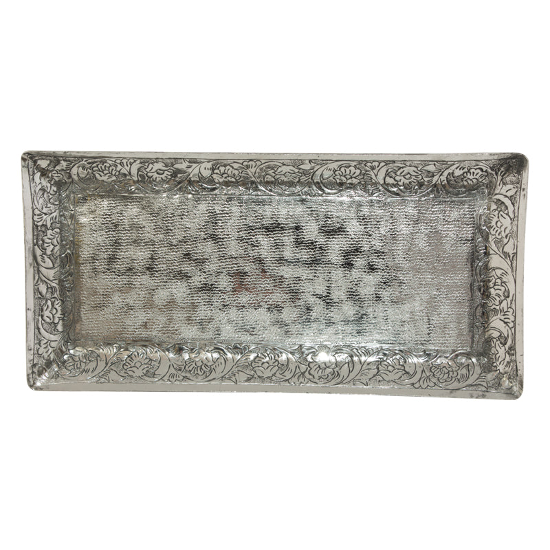 MOROCCAN RECT PLATE SILVER 40X20CM