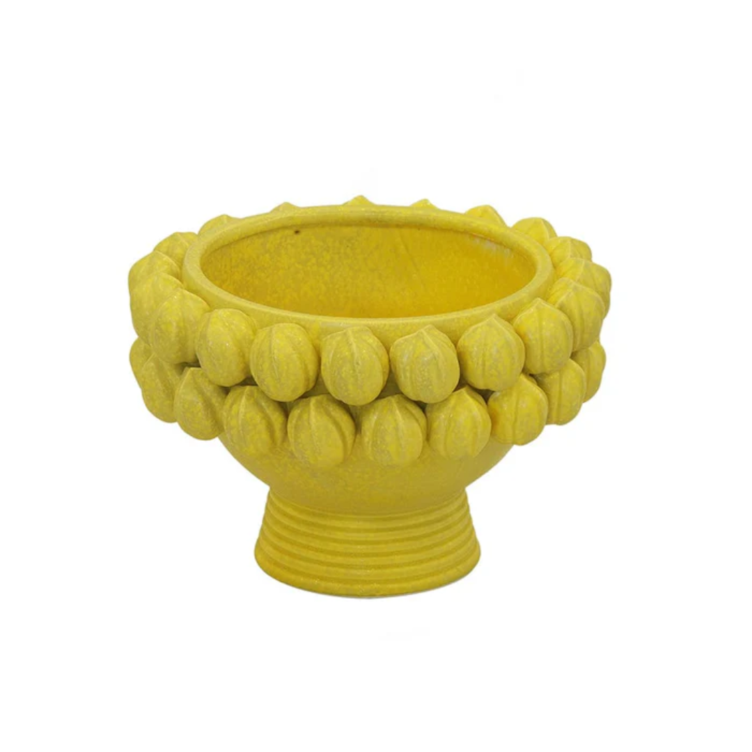 CERAMIC LEMON PEDESTAL BOWL BRIGHT YELLOW