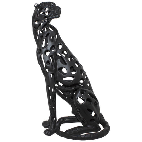 BLACK SITTING CHEETAH SCULPTURE 58