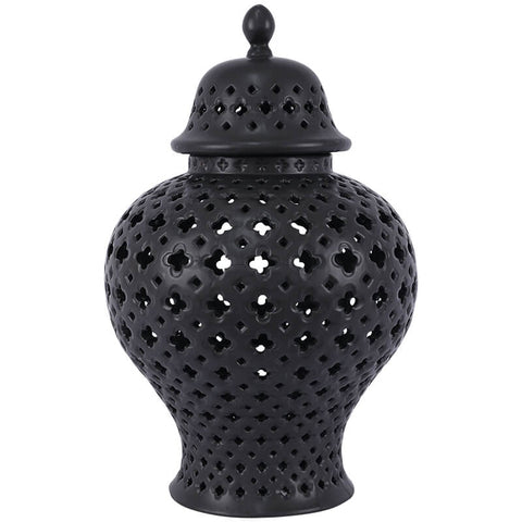 BLACK PIERCED GINGER JAR/LID 48CM