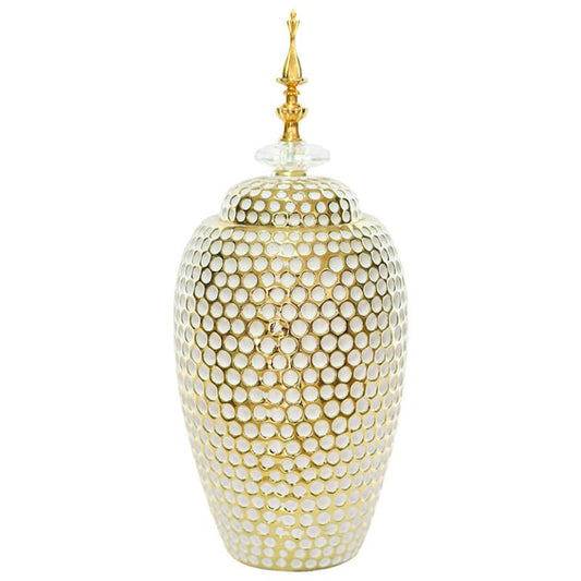GOLD/WHITE DOT JAR/LID 35CM