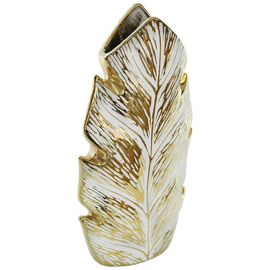GOLD/WHITE LEAF VASE 37CM