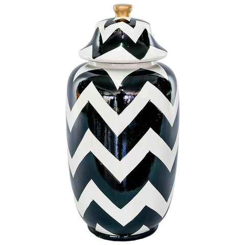 BLACK/WHITE ZIGZAG JAR/LID 37CM