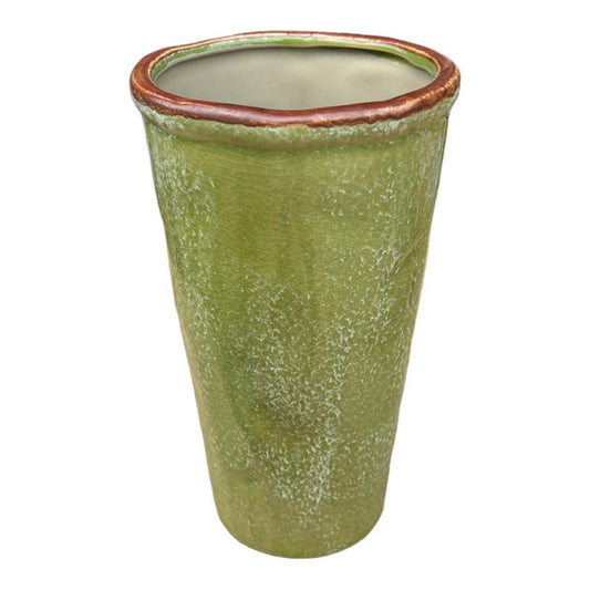 CERAMIC LONG VASE GREEN RUSTIC