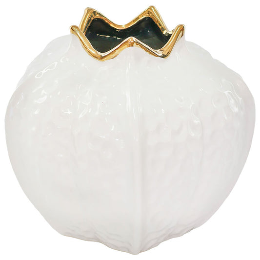 GOLD/WHITE POMEGRANATE VASE 18CM