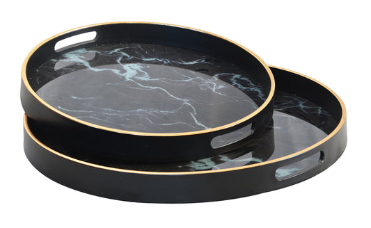GLASS TRAY BLACK MARBLE MEDIUM